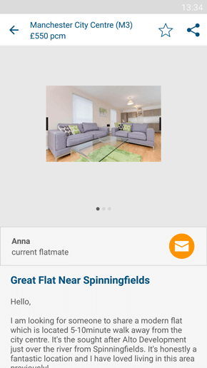 SpareRoom Android App screenshot of saved property