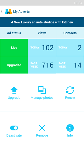 SpareRoom Android App screenshot of property management