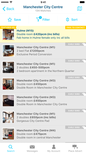 SpareRoom iPhone App screenshot of search
