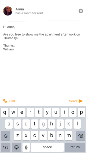 SpareRoom iPhone App screenshot of contact